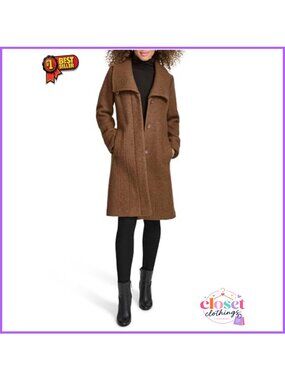 Boucle Wool Coat With Oversized Wing Collar